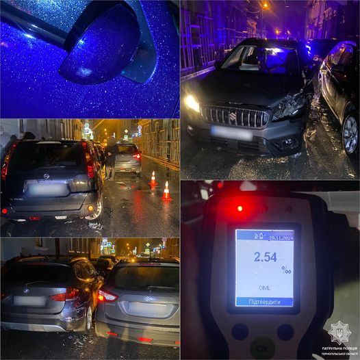 Новини Тернополя - фото з П'яний водій на Франка пошкодив три автівки На зображенні може бути: 1 особа, автомобіль та текст