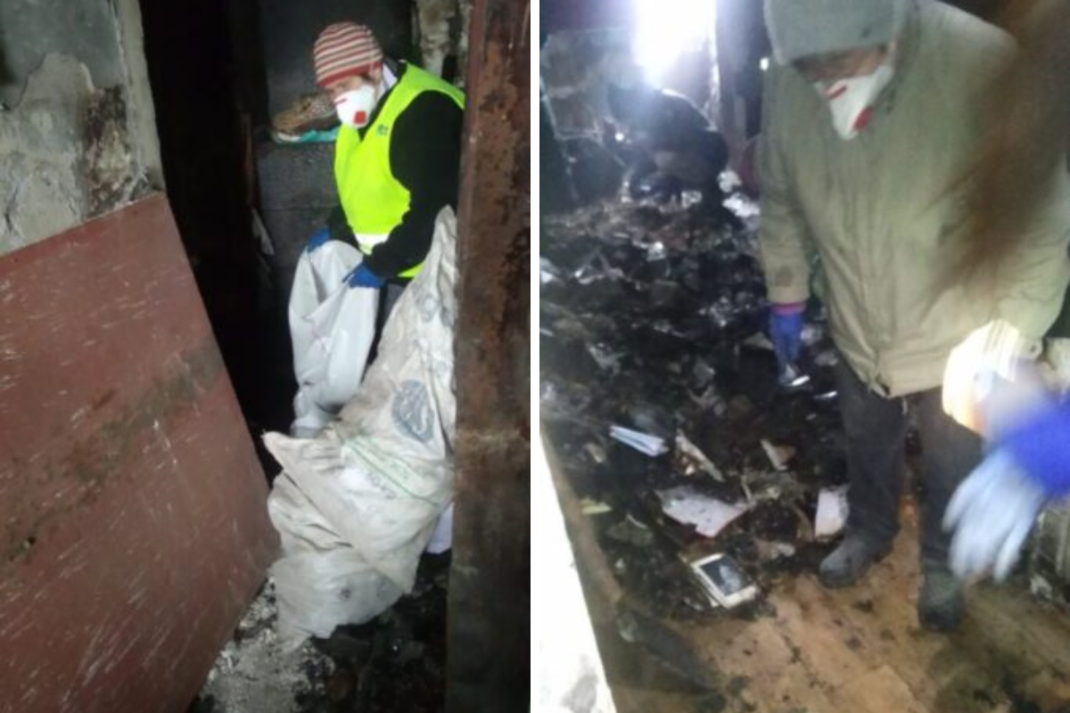 Новини Тернополя - фото з Комунальники розбирають рештки речей у тернопільській квартирі, яка згоріла внаслідок влучання дрона