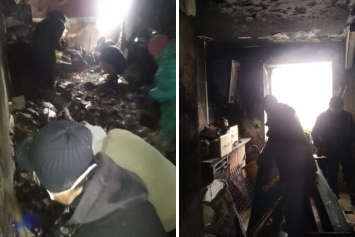 Новини Тернополя - фото з Комунальники розбирають рештки речей у тернопільській квартирі, яка згоріла внаслідок влучання дрона