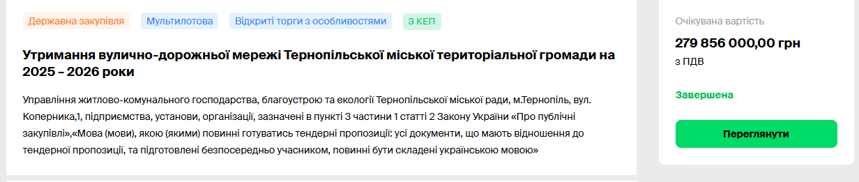 Новини Тернополя - фото з ТОП-3 найдорожчі закупівлі міської ради у 2024 році