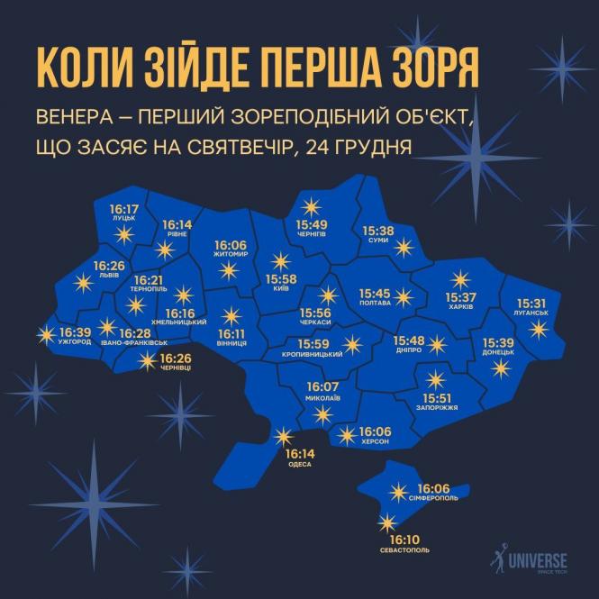 Новини Вінниці - фото з Коли засяє перша зірка на Святвечір 24 грудня? Мапа України