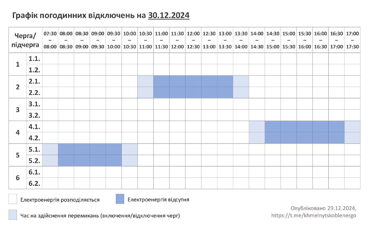 Новини Хмельницького - фото з Графік відключення світла на 30 грудня у Хмельницькому та області (ОНОВЛЕНО)