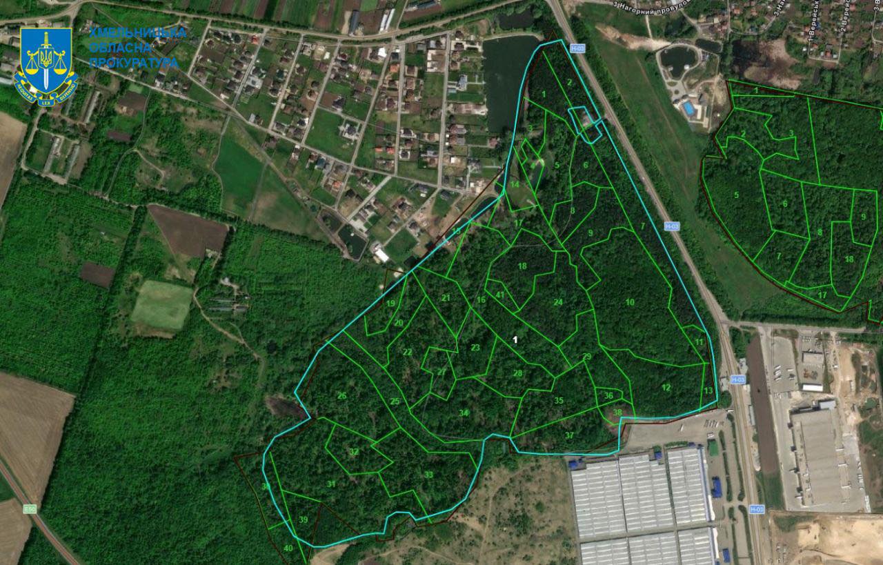 Новини Хмельницького - фото з 66,9 гектара лісу біля Хмельницького повернули ОВА. Частиною користується фірма Лабазюка На зображенні може бути: карта