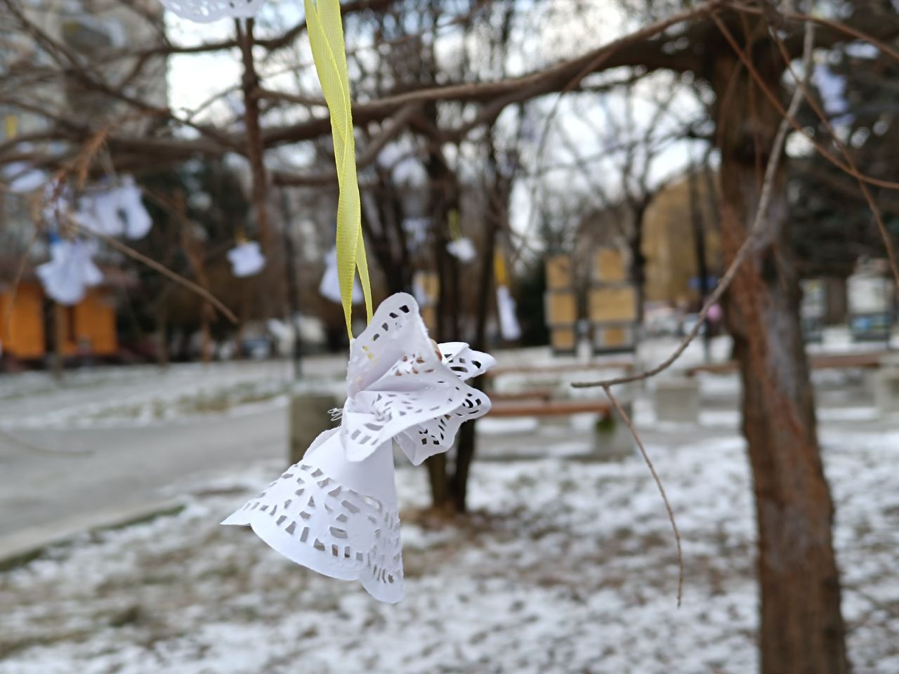 Новини Тернополя - фото з Дерева у сквері Волонтерів прикрасили сотнями паперових янголів