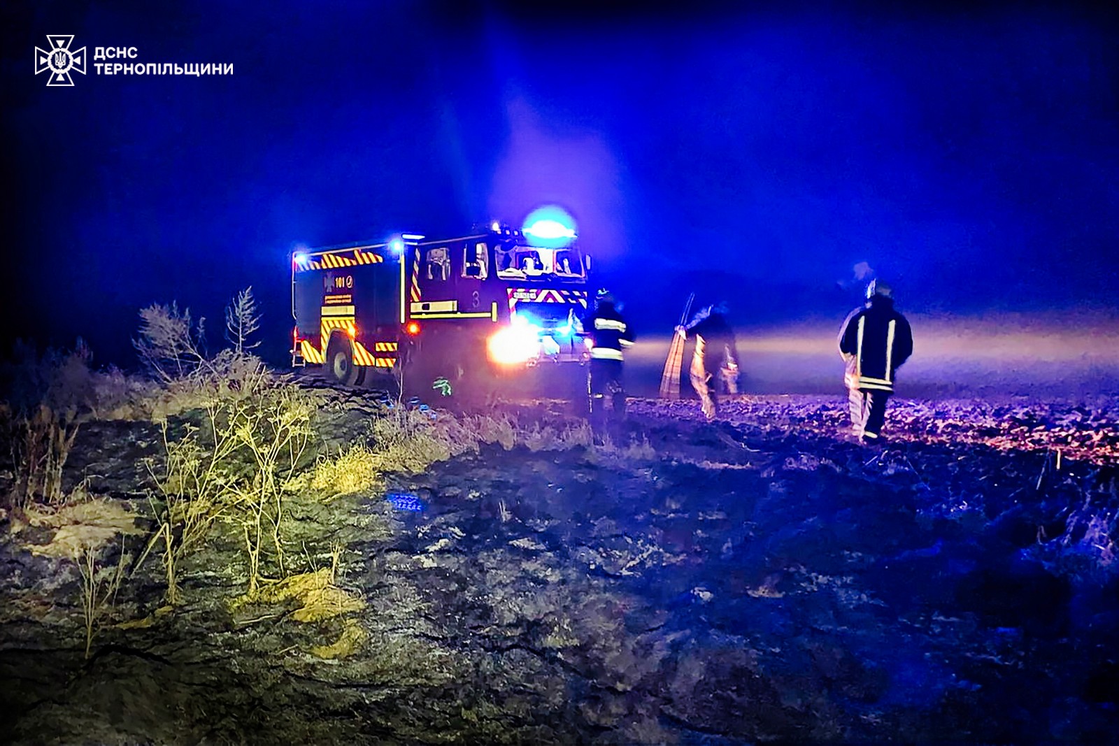 Новини Тернополя - фото з Горить навіть взимку: дві масштабні пожежі сухої трави гасили на Тернопільщині На зображенні може бути: 3 людини, вогонь, освітлення, швидка допомога та текст
