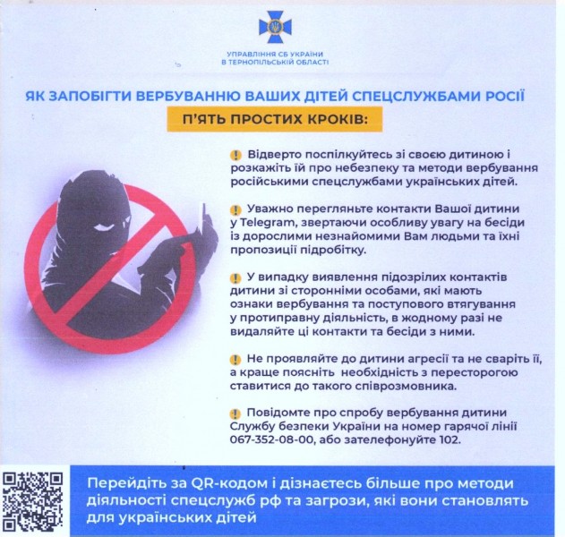 Новини Тернополя - фото з Шестикласника з Кременця намагались завербували російські спецслужби в Telegram Алгоритм дій батьків по запобіганню вербування дітей спецслужбами росії -  Тернопільський навчально-виховний комплекс "Школа-колегіум Патріарха Йосифа  Сліпого"
