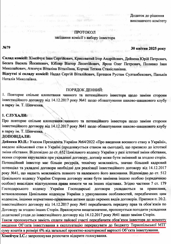 У парку Шевченка планують облаштувати шаховий клуб? Погодили зміну інвестора