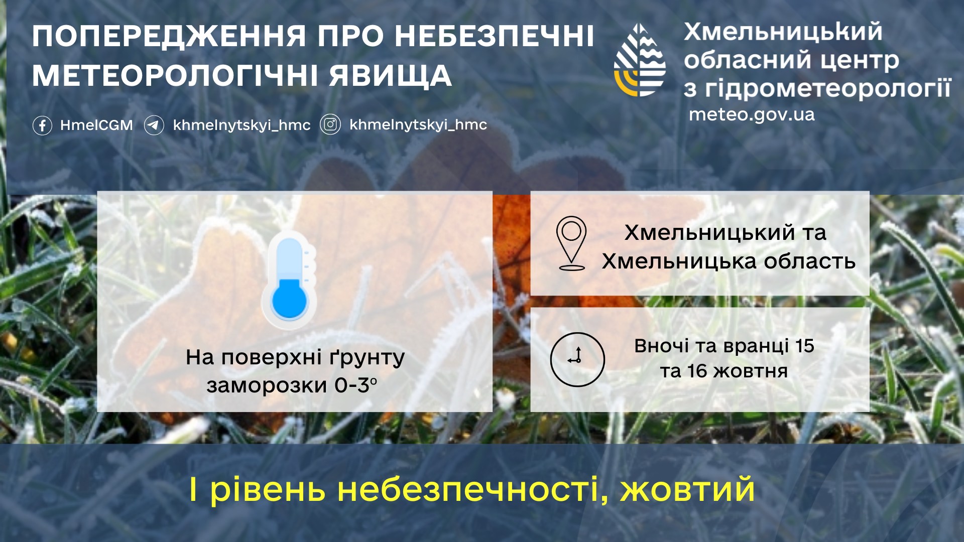 Новини Хмельницького - фото з Синоптики попереджають про заморозки на Хмельниччині Синоптики Хмельниччини попереджають про заморозки на поверхні ґрунту заморозки 0-3º (І рівень небезпечності, жовтий)