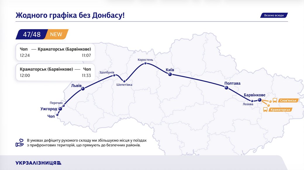 План маршруту нового поїзда "Барвінкове — Чоп (з Краматорська)". Укрзалізниця для Суспільного