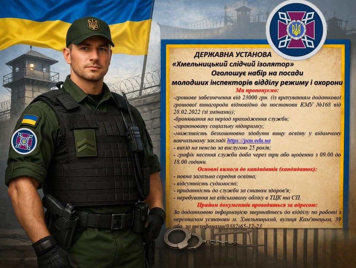 Хмельницький слідчий ізолятор запрошує на роботу