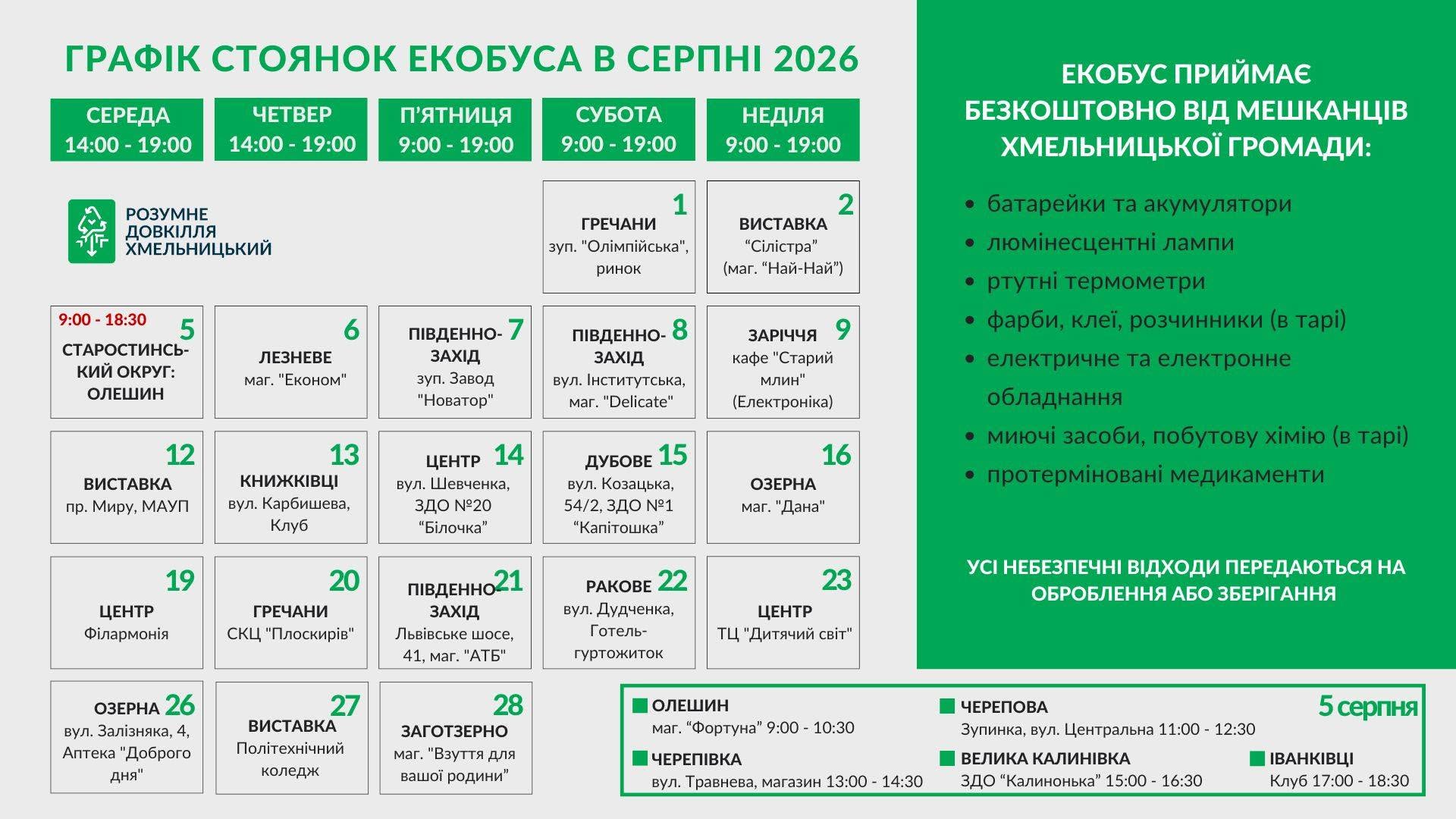 Новини Хмельницького - фото з Графік стоянок Екобуса в Хмельницькому в серпні