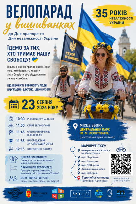 Новини Вінниці - фото з До Дня прапора та незалежності у Вінниці влаштують благодійний велопарад у вишиванках