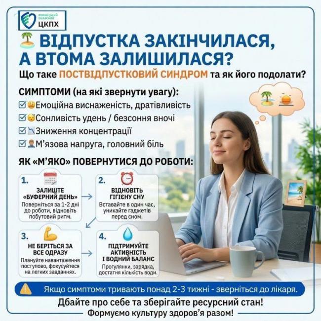 Новини Вінниці - фото з Відпустка закінчилась, а втома залишилась? Спеціалісти дали поради, як повернутися до роботи