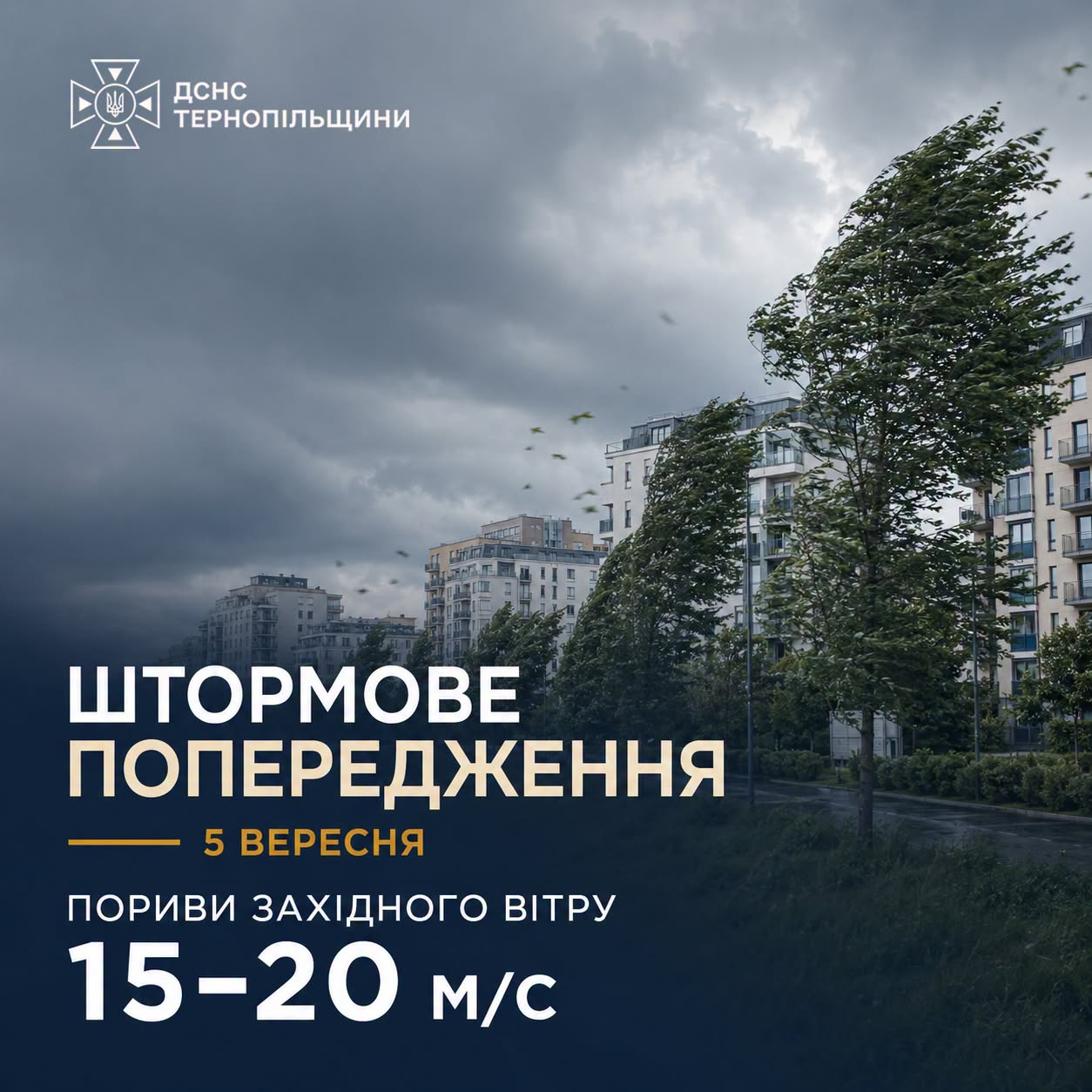 Новини Тернополя - фото з Штормове попередження оголосили на Тернопільщині: пориви вітру до 20 м/с