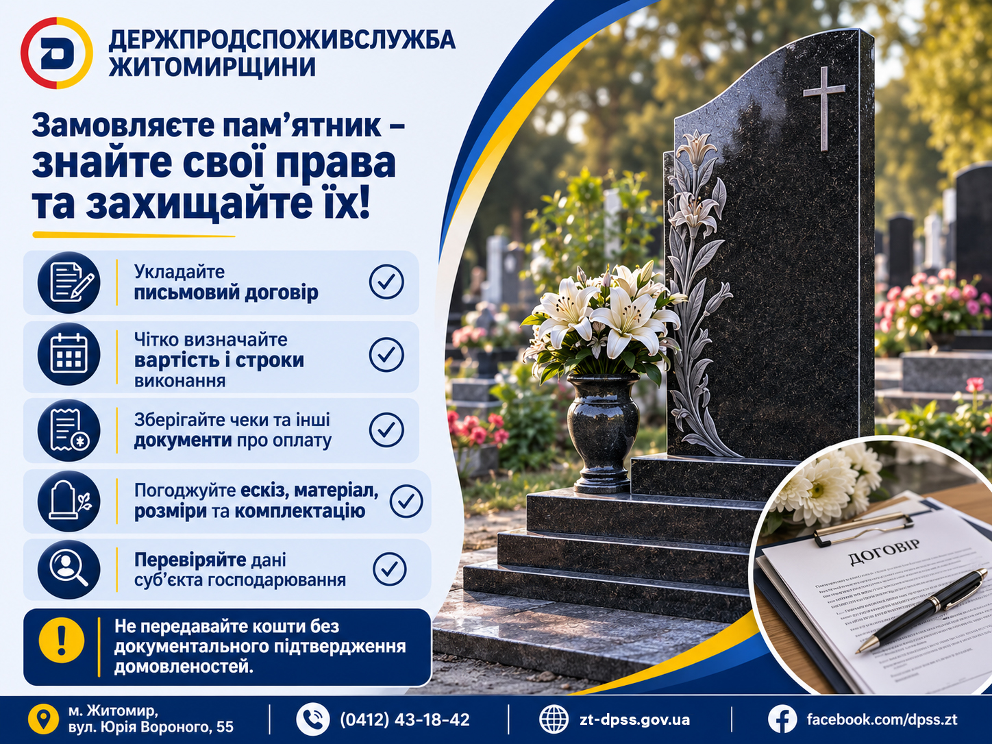 Новини Житомира - фото з Жінка повернула 17 тис. грн за невстановлений пам’ятник завдяки фахівцям Держпродспоживслужби