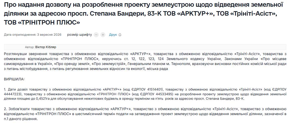 Новини Тернополя - фото з Землю на Бандери, яку суд повернув громаді, знову можуть віддати в оренду
