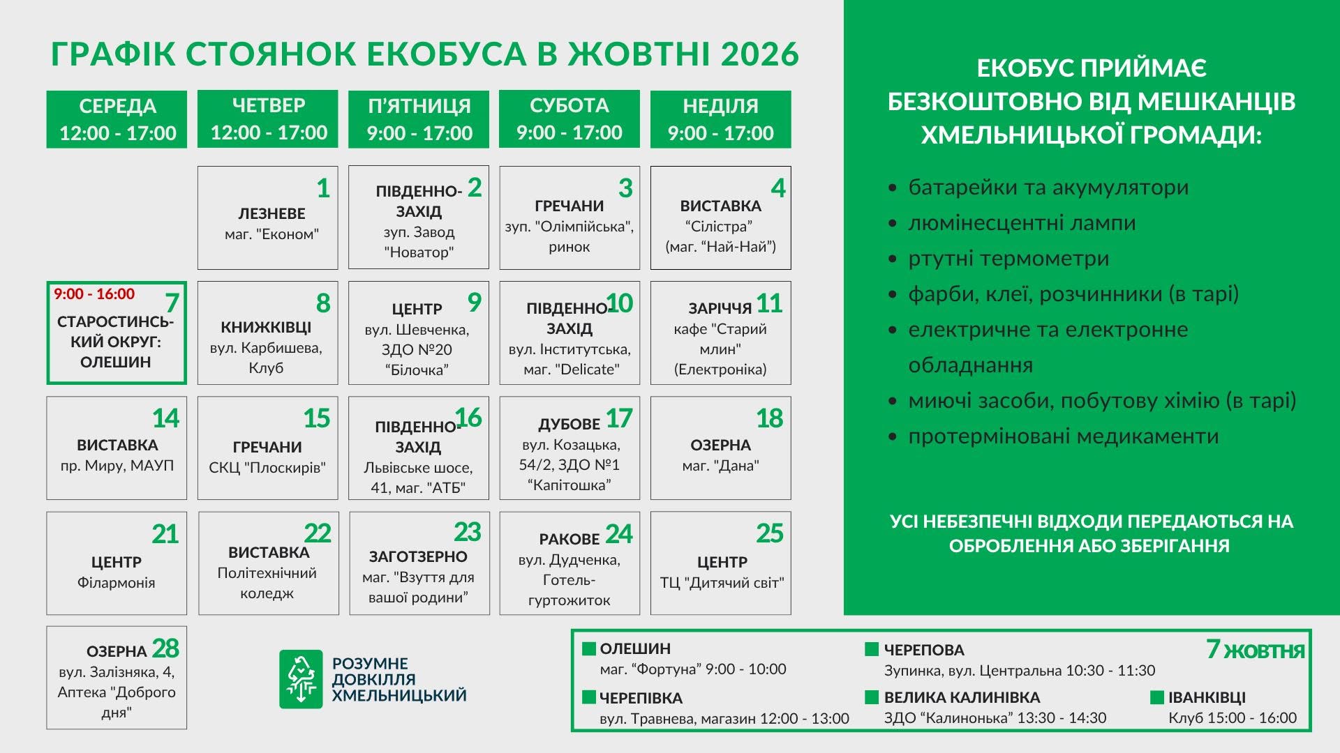 Новини Хмельницького - фото з Графік стоянок екобуса в Хмельницькому в жовтні
